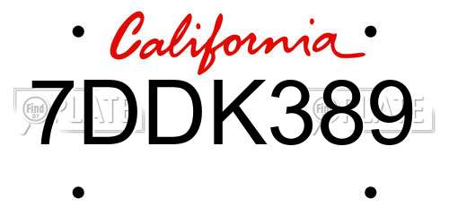 7DDK389 California License Plate
