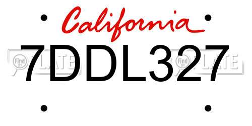 7DDL327 California License Plate