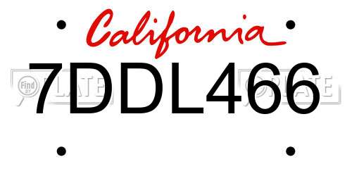 7DDL466 California License Plate