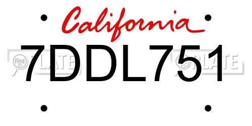 7DDL751 California License Plate