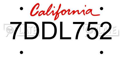 7DDL752 California License Plate