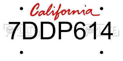 7DDP614 California License Plate