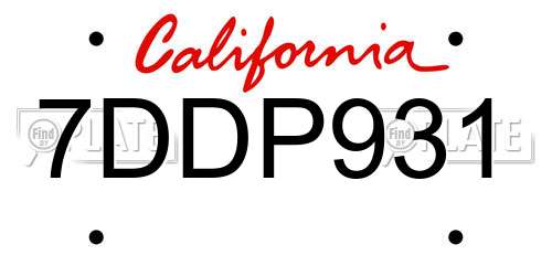 7DDP931 California License Plate