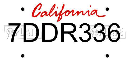 7DDR336 California License Plate