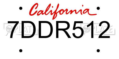 7DDR512 California License Plate