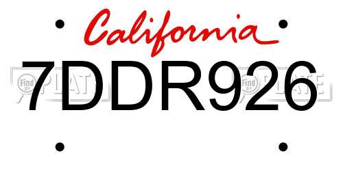 7DDR926 California License Plate