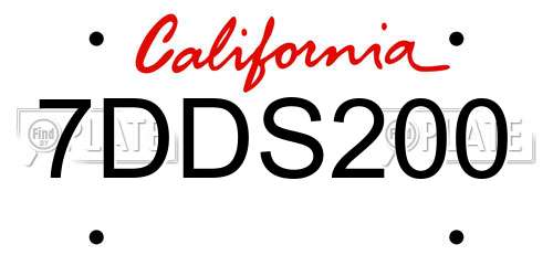 7DDS200 California License Plate