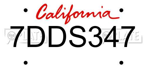 7DDS347 California License Plate