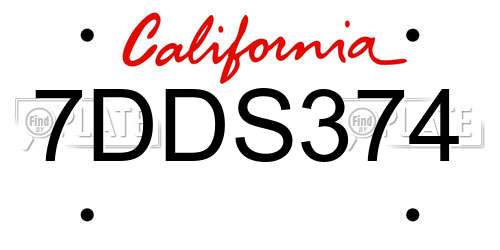 7DDS374 California License Plate