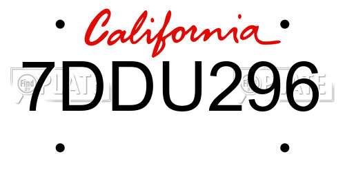 7DDU296 California License Plate