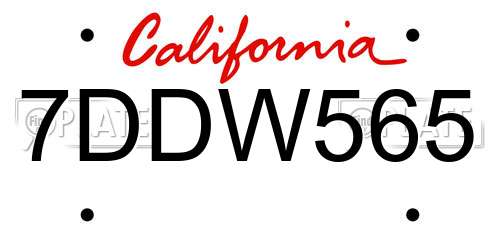 7DDW565 California License Plate