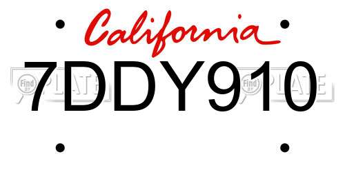 7DDY910 California License Plate