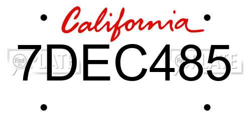 7DEC485 California License Plate