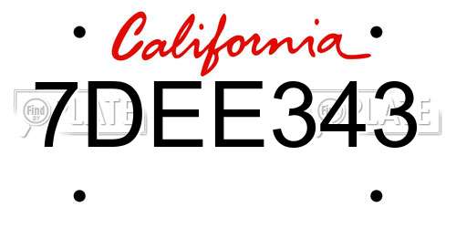 7DEE343 California License Plate