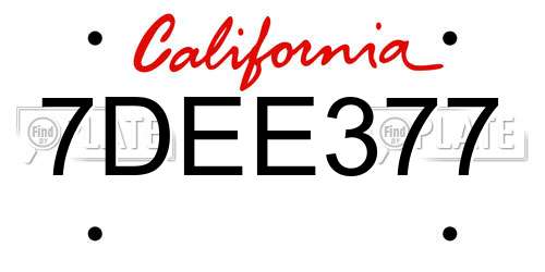 7DEE377 California License Plate