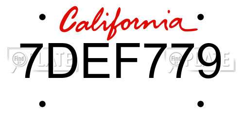 7DEF779 California License Plate