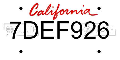 7DEF926 California License Plate
