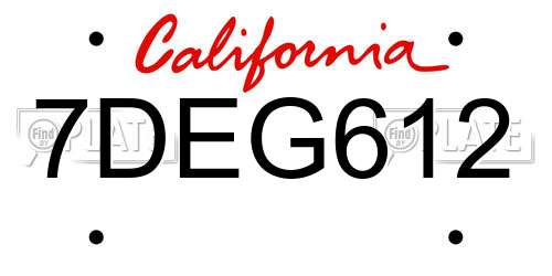 7DEG612 California License Plate