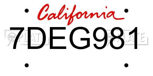 7DEG981 California License Plate