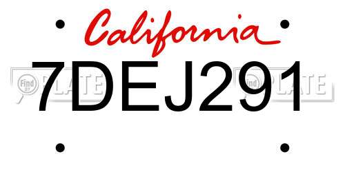 7DEJ291 California License Plate