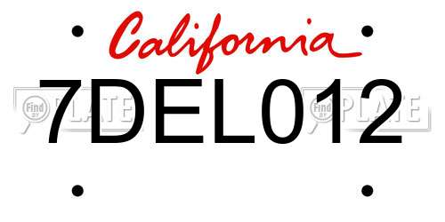 7DEL012 California License Plate