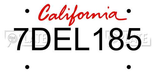 7DEL185 California License Plate