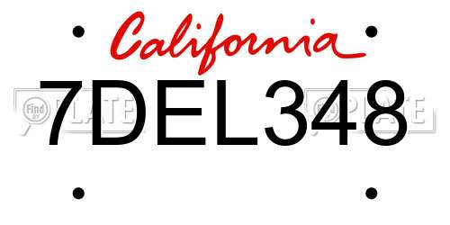 7DEL348 California License Plate