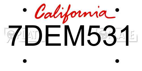 7DEM531 California License Plate