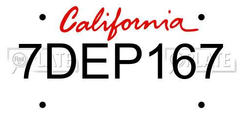 7DEP167 California License Plate