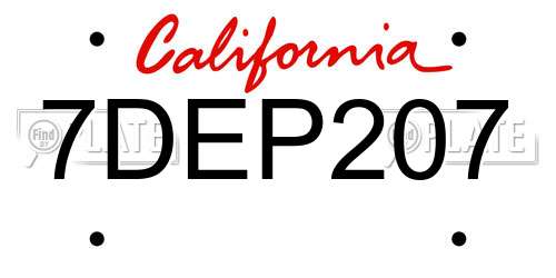 7DEP207 California License Plate