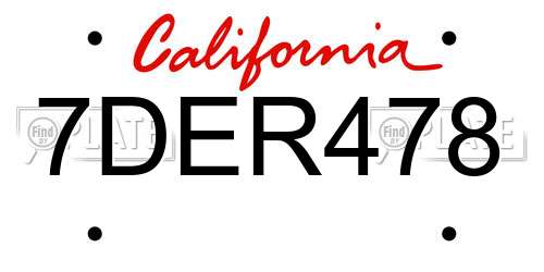 7DER478 California License Plate