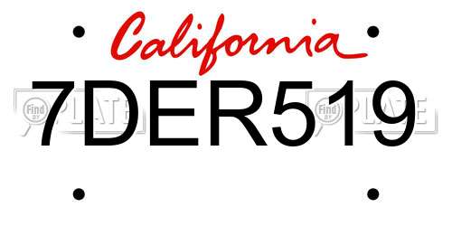 7DER519 California License Plate