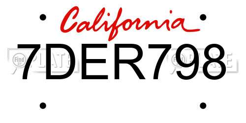 7DER798 California License Plate