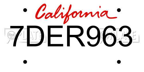 7DER963 California License Plate
