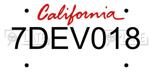 7DEV018 California License Plate