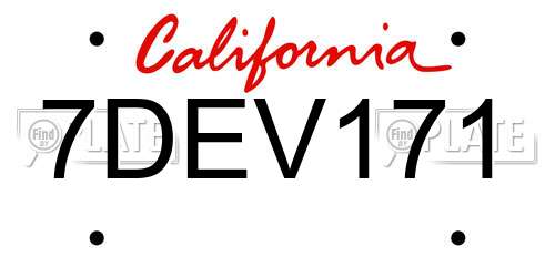 7DEV171 California License Plate