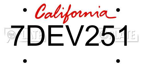 7DEV251 California License Plate