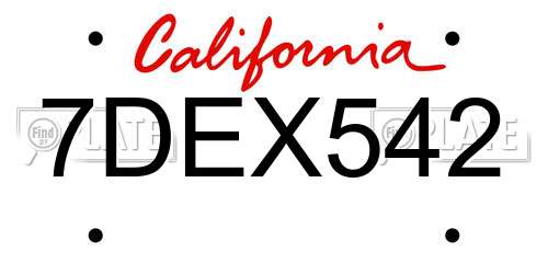 7DEX542 California License Plate