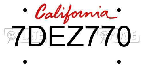 7DEZ770 California License Plate