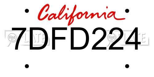 7DFD224 California License Plate