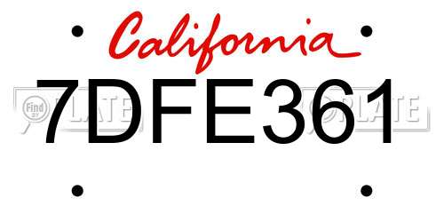 7DFE361 California License Plate
