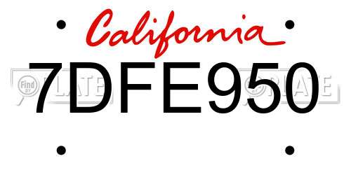 7DFE950 California License Plate