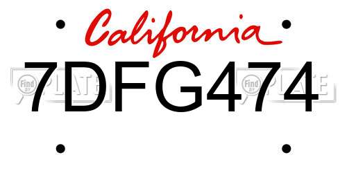 7DFG474 California License Plate