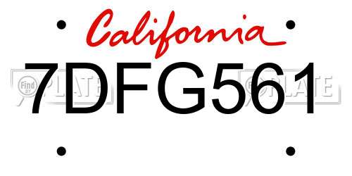 7DFG561 California License Plate