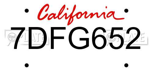 7DFG652 California License Plate