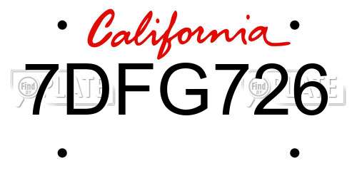 7DFG726 California License Plate