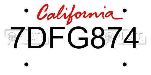 7DFG874 California License Plate