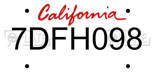 7DFH098 California License Plate