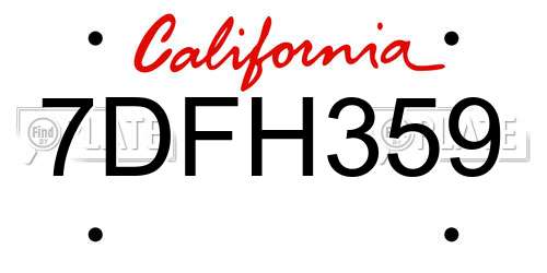7DFH359 California License Plate