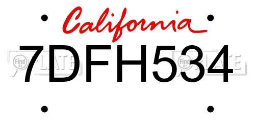 7DFH534 California License Plate